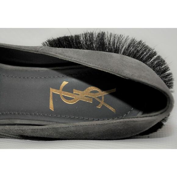 YSL Yves Saint Laurent Palais Mohawk Goat Fur Suede Platform Pump Gray 38/8 - Picture 8 of 11